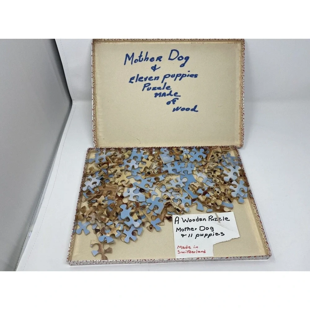 WOOD PENELOPE PUZZLE BERN SWITZERLAND Mother Dog & Puppies Wooden VINTAGE - Picture 6 of 7